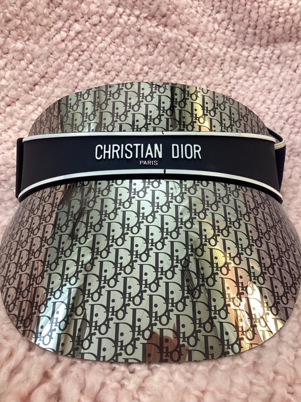 Christian Dior Monogram Visor in Metallic Silver and Navy - Picture 2 of 12